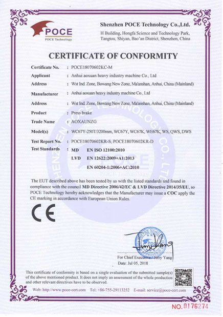 الصين Anhui Aoxuan Heavy Industry Machine Co., Ltd. الشهادات